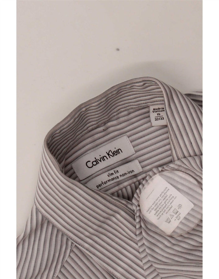 Camisa masculina Calvin Klein Slim Fit tamanho 15 1/2 cinza médio listrado