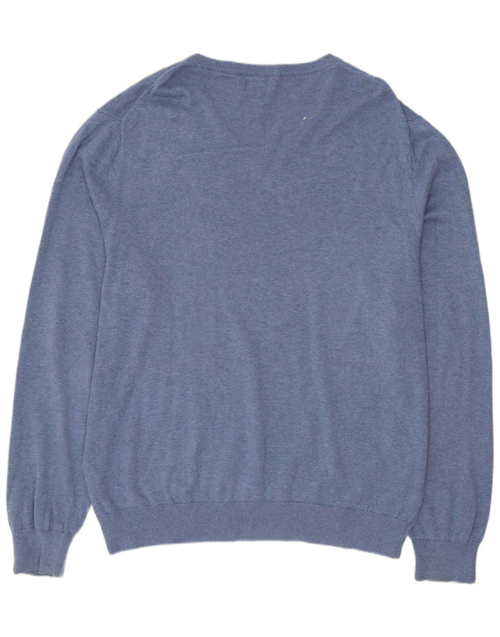 Suéter masculino IZOD com decote em V grande algodão azul