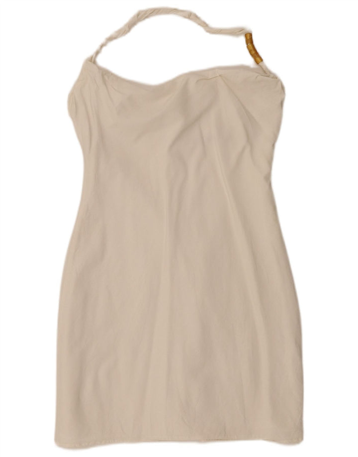 Zara Mini vestido halter feminino Reino Unido 14 grande viscose branca