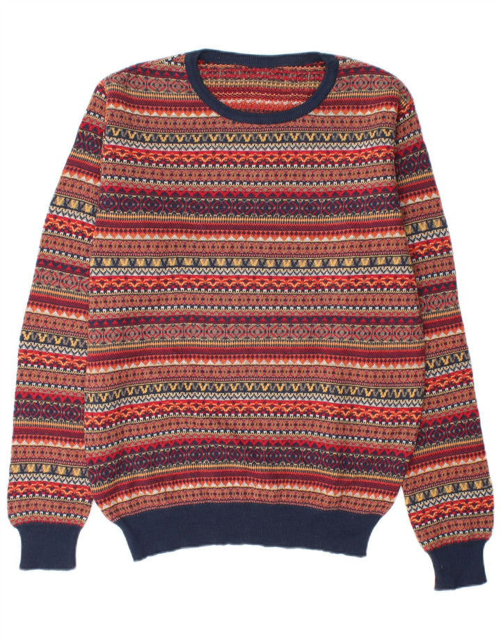 Suéter vintage masculino com gola redonda, médio multicolorido Fair Isle