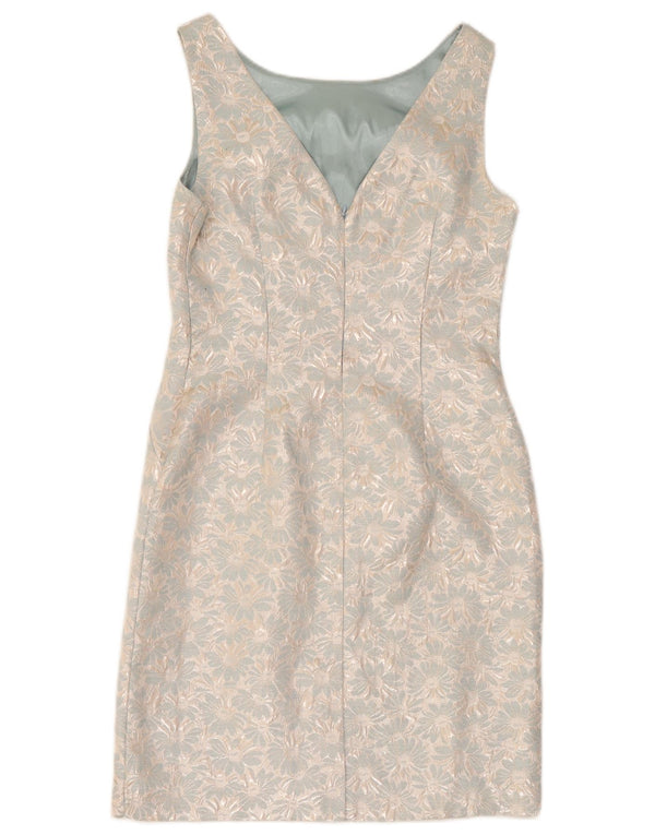 Vestido feminino Monsoon sem mangas com bainha UK 12 poliéster floral azul médio