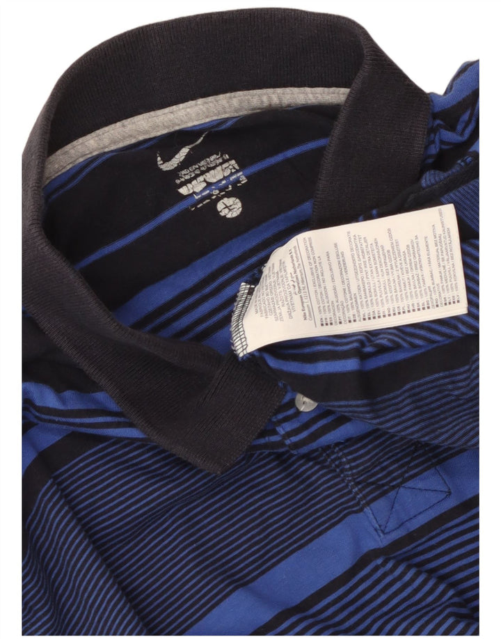 Camisa polo masculina Nike grande listrada azul de algodão