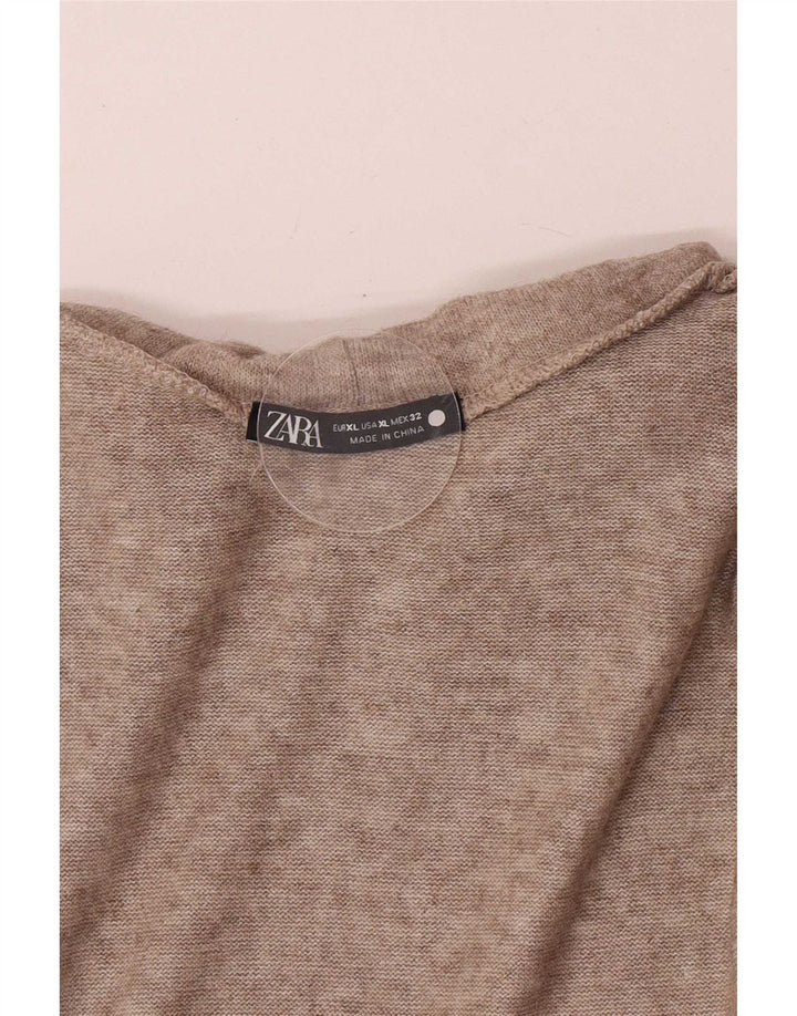 Zara Blusa feminina com gola redonda Top UK 18 XL Marrom