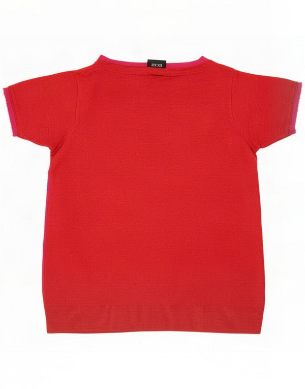 Top de camiseta feminina vintage UK 14 Medium Red Colourblock