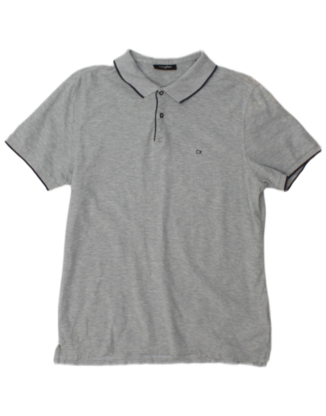 Camisa polo masculina Calvin Klein pequena cinza manchada de algodão
