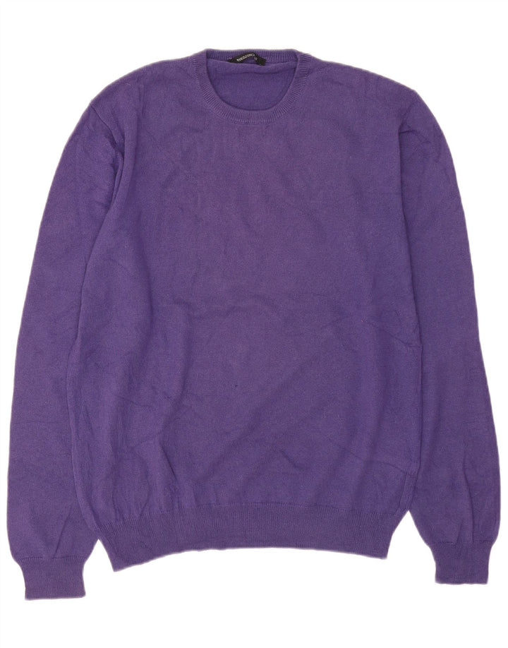 Suéter vintage masculino com gola redonda, caxemira roxa média