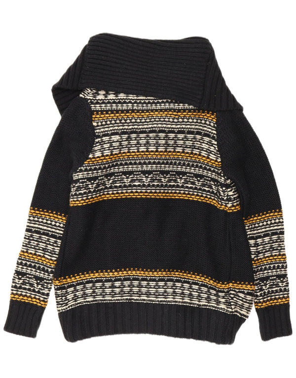 Superdry Womens Open Cardigan Sweater UK 14 Médio Preto Listrado Acrílico