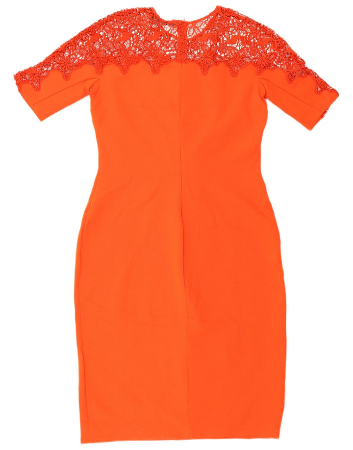 Vestido feminino Zara com bainha de renda Reino Unido 14 grande poliéster vermelho