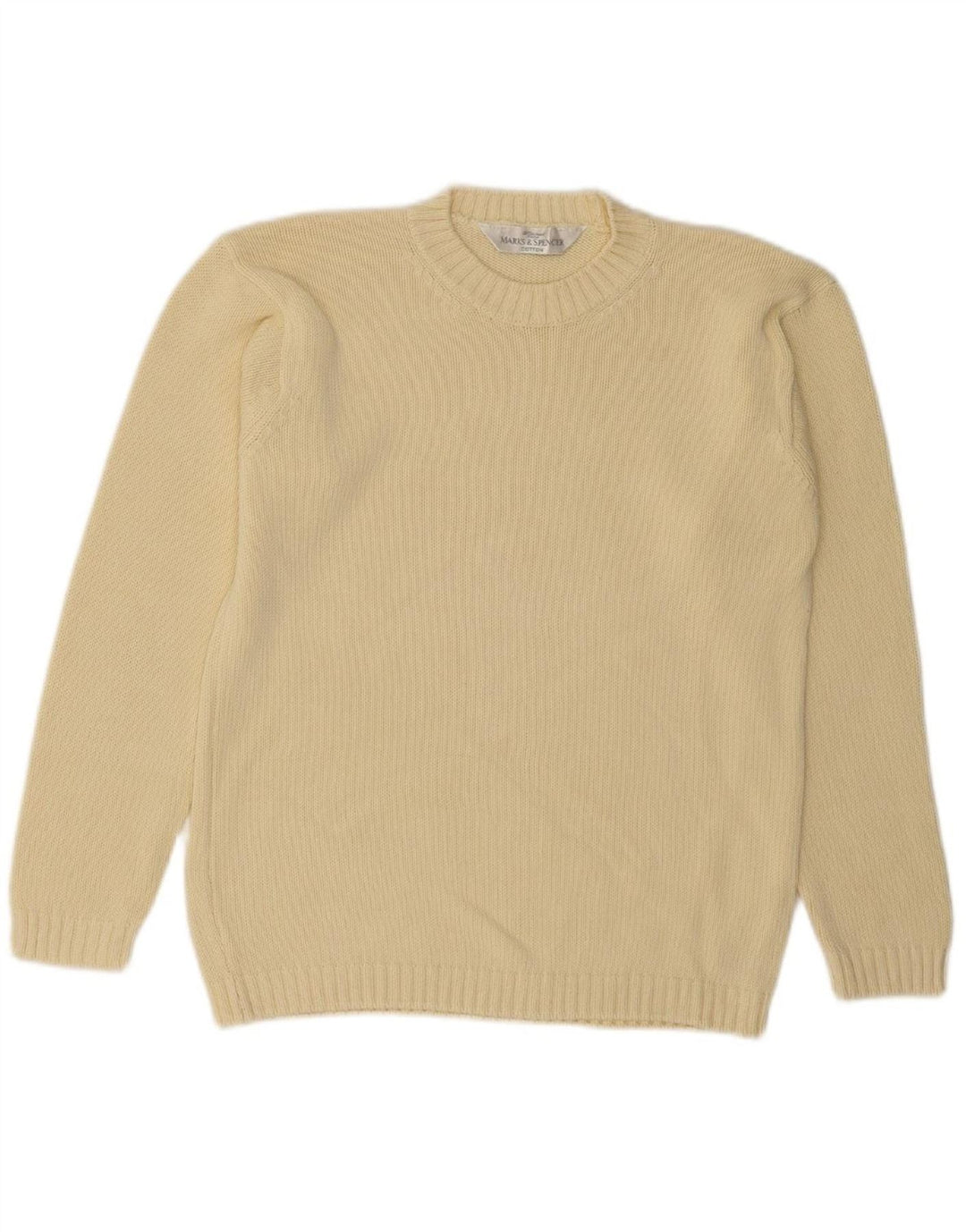 Suéter feminino MARKS & SPENCER com gola redonda, 8 algodão bege pequeno