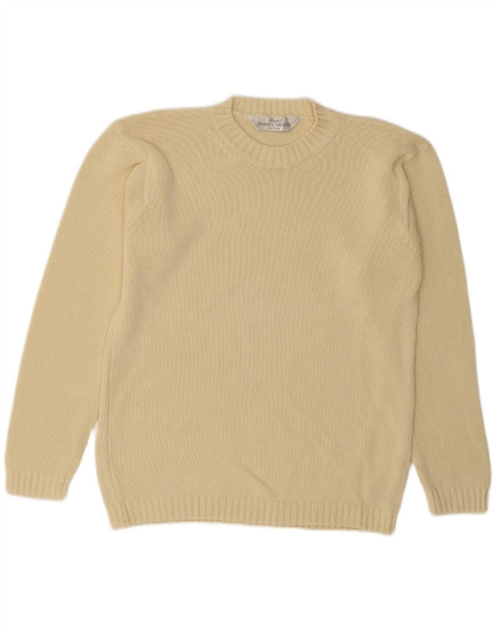 Suéter feminino MARKS & SPENCER com gola redonda, 8 algodão bege pequeno