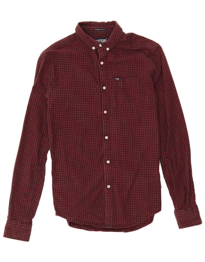 SUPERDRY Mens Classic Fit Shirt XS Burgundy Gingham Cotton Vintage Superdry and Second-Hand Superdry from Messina Hembry 