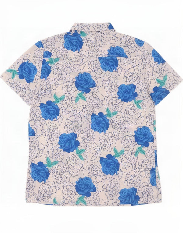 Vestido camisa feminino vintage de mangas curtas Reino Unido 16 grande floral branco