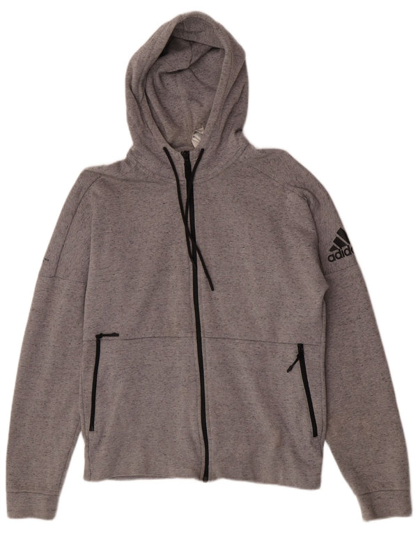 Adidas Womens Hooded Tracksuit Top Jacket UK 12 Médio Cinza Algodão Esportes
