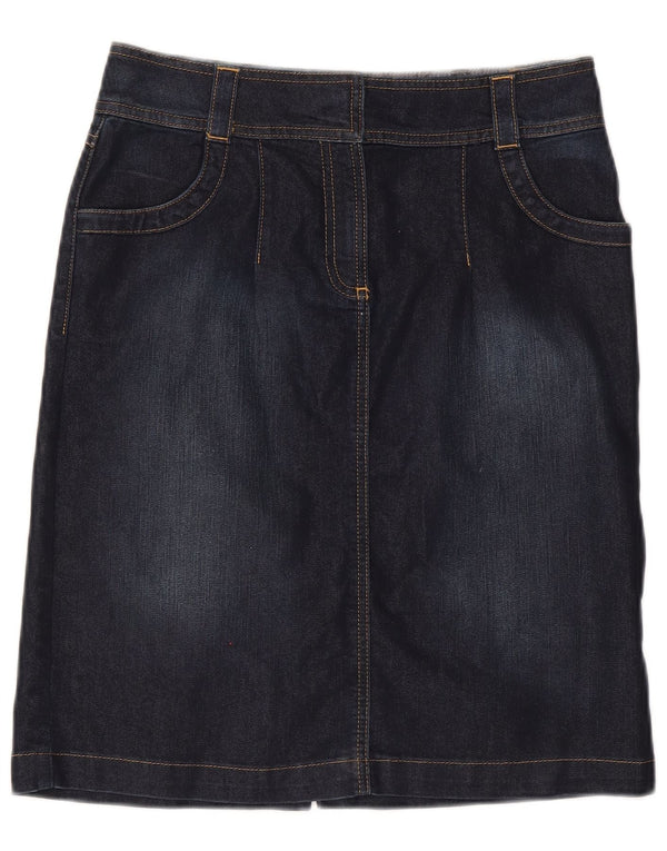 Saia jeans feminina Monsoon UK 10 pequena W30 algodão azul marinho