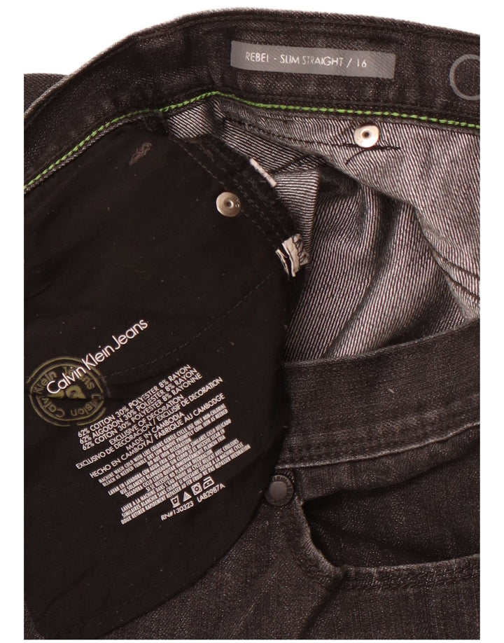 CALVIN KLEIN Meninas Rebel Straight Jeans 15-16 Anos W30 L29 Preto Clássico