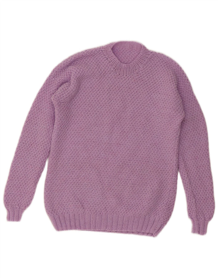 Suéter feminino VINTAGE com gola redonda UK 12 roxo médio