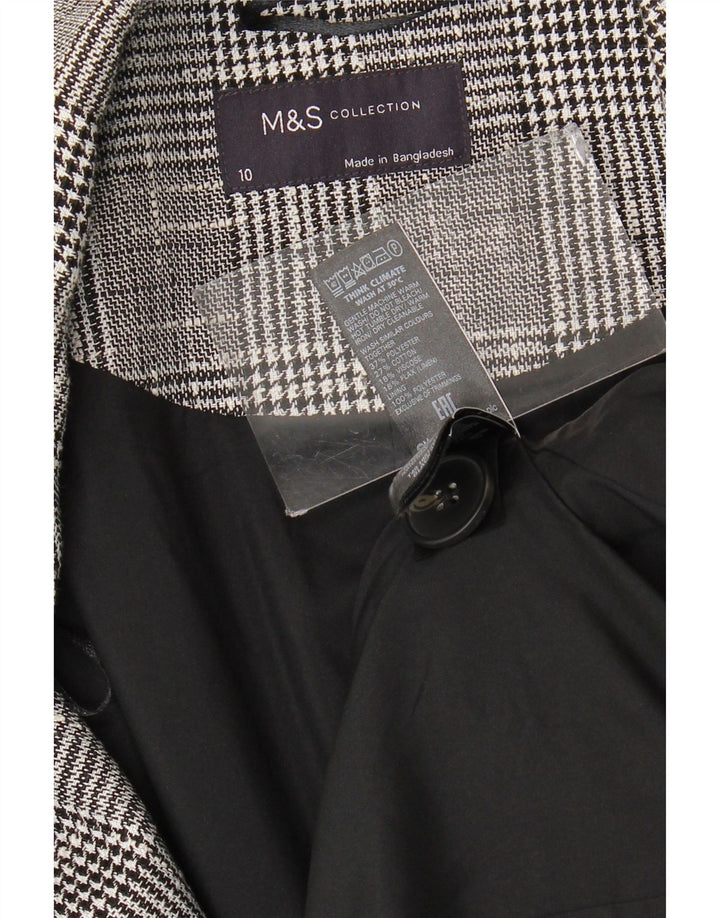 Casaco feminino Marks & Spencer com peito duplo Reino Unido 10 pequeno xadrez cinza