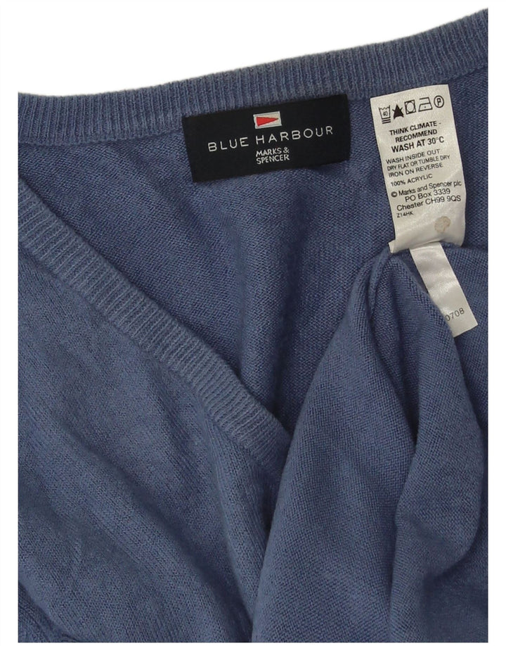 Suéter masculino Marks & Spencer Blue Harbor com decote em V grande azul marinho
