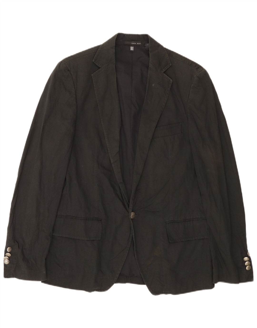 Jaqueta blazer masculina Zara com 1 botão EU 46 pequeno algodão preto