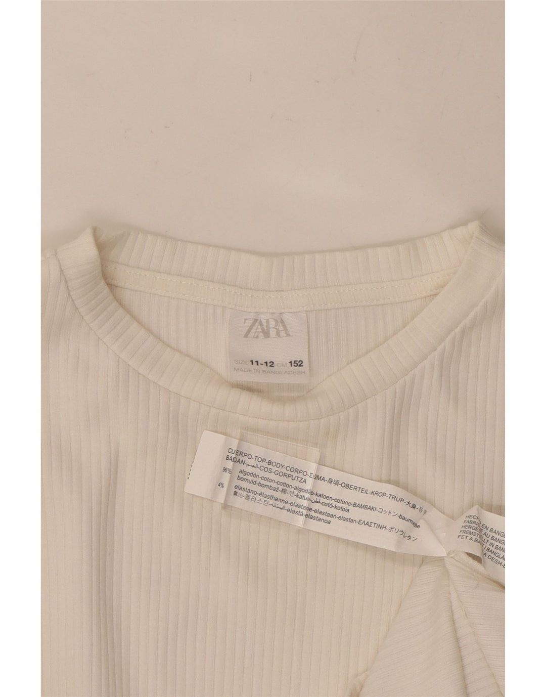 ZARA Top feminino manga comprida 11-12 anos algodão branco
