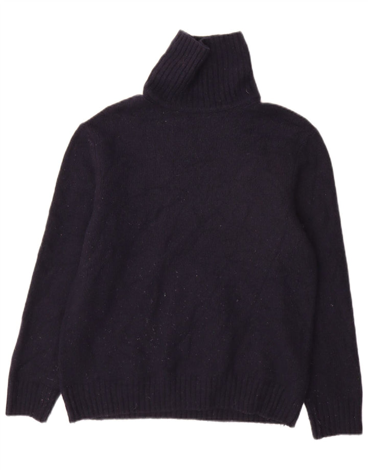 Zara Suéter masculino com gola redonda grande de lã azul marinho