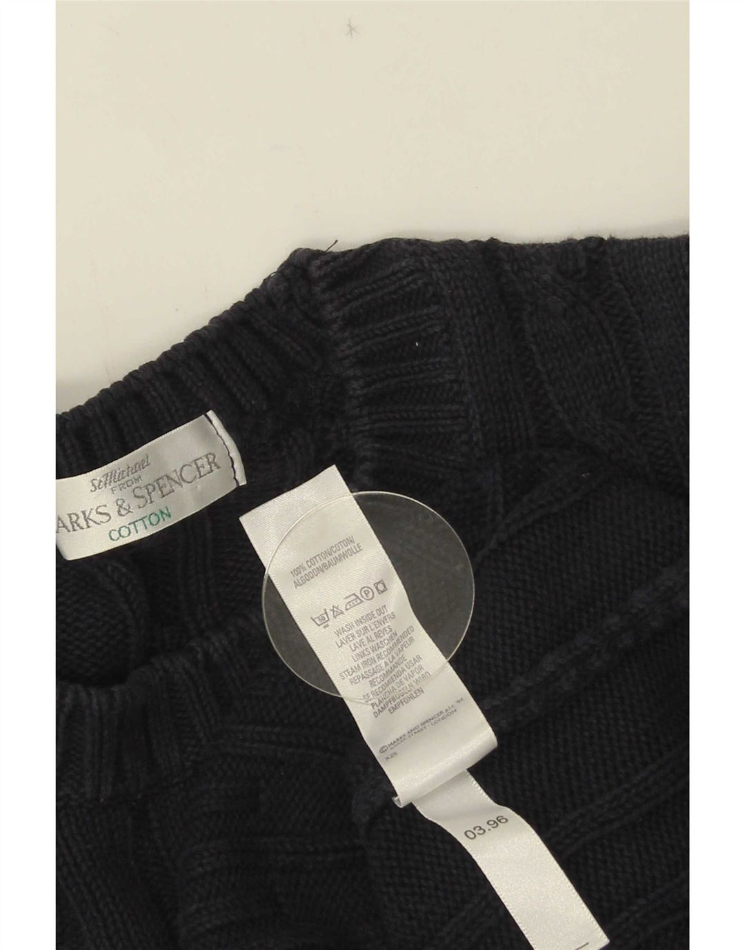 Suéter masculino Marks & Spencer com gola redonda, algodão azul marinho médio