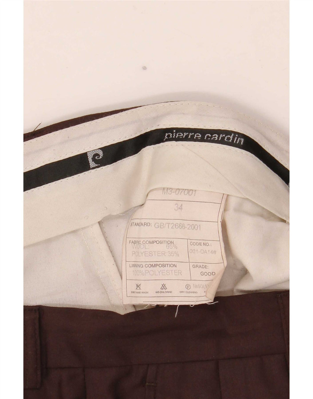 Calça masculina Pierre Cardin com pegged terno W34 L29 lã marrom