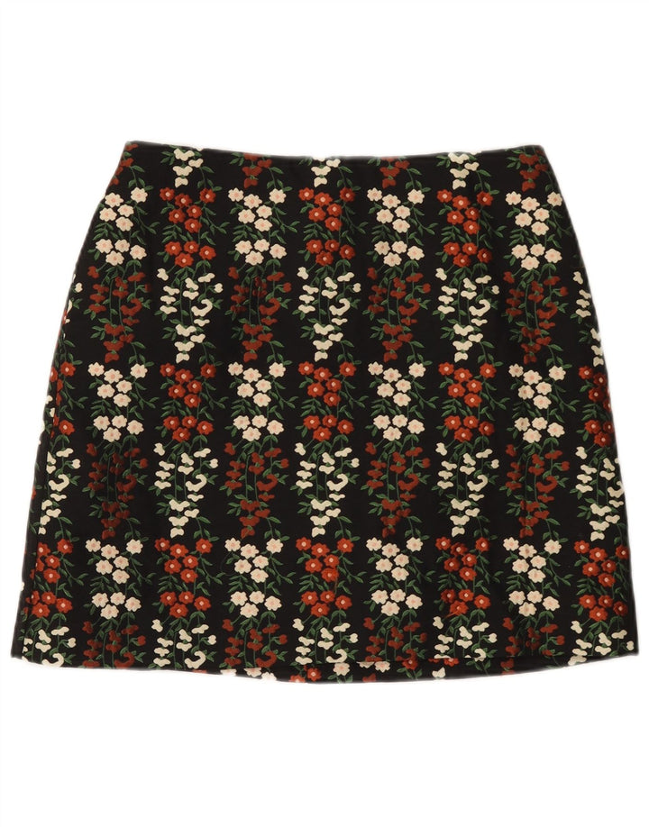 Minissaia feminina Oasis UK 12 médio W30 poliéster floral preto
