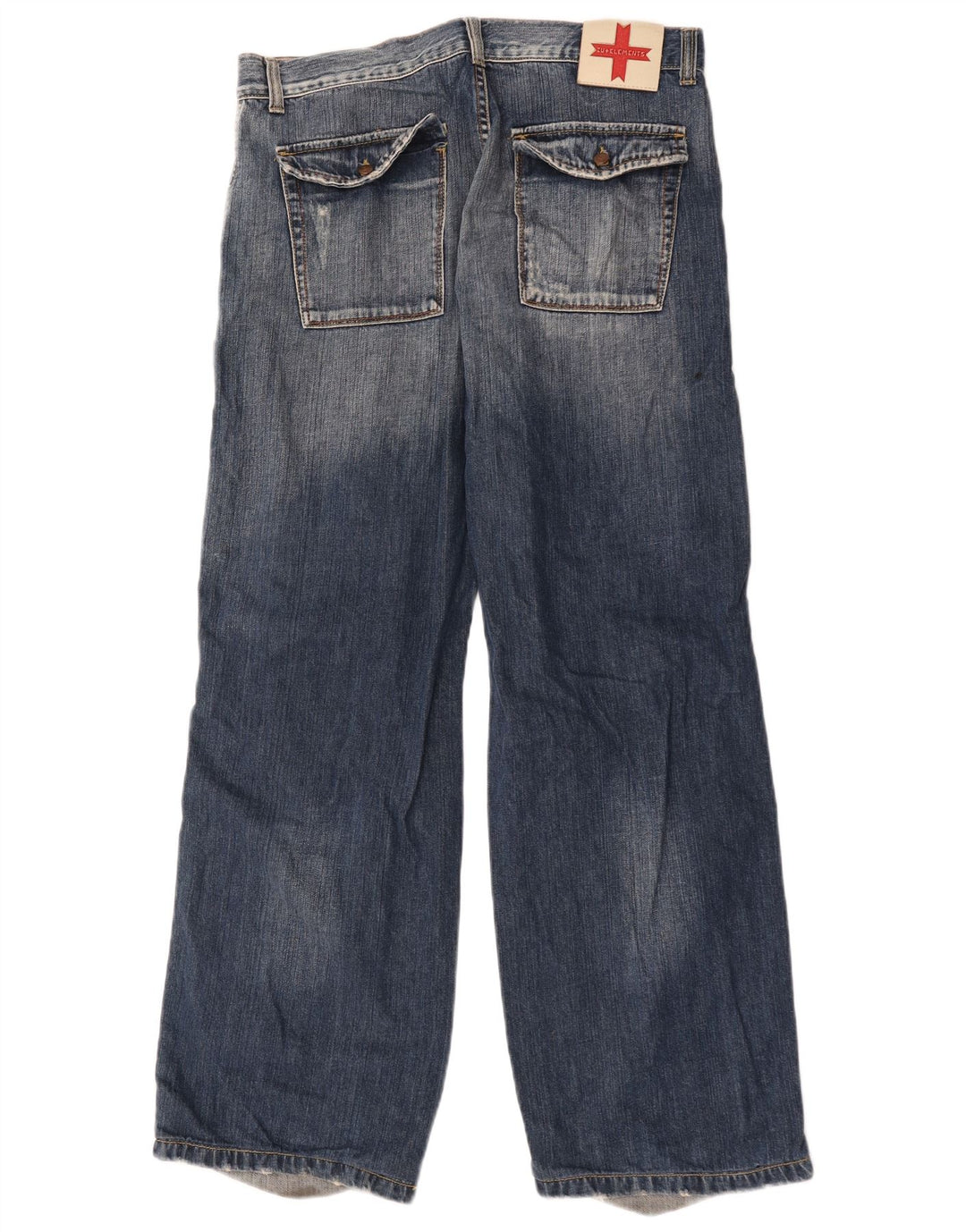 Zu Elements Mens Cargo Loose Jeans W33 L31 Azul Marinho Colourblock Algodão