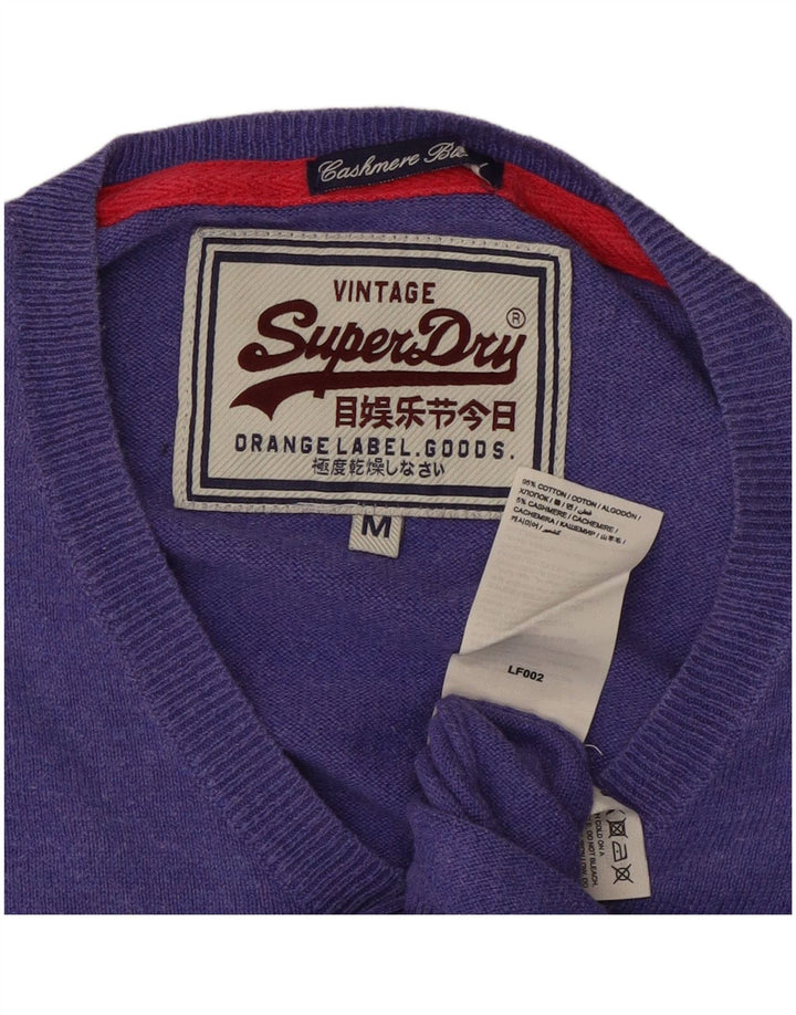 Suéter feminino SUPERDRY com decote em V Reino Unido 14 algodão roxo médio