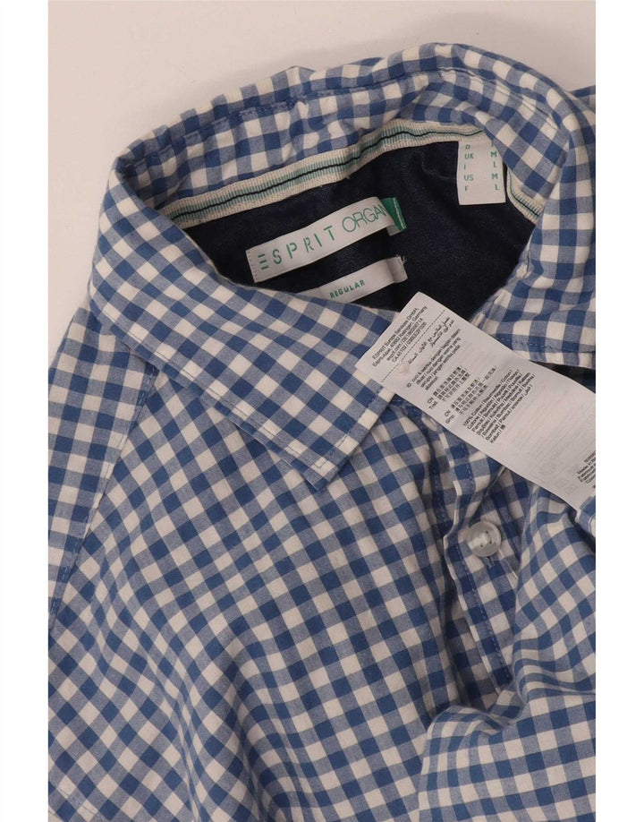 Camisa masculina Esprit de manga curta e ajuste regular, algodão guingão azul médio