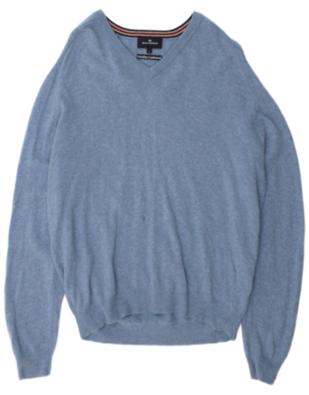 Suéter masculino Marks & Spencer Blue Harbor com decote em V grande manchado azul