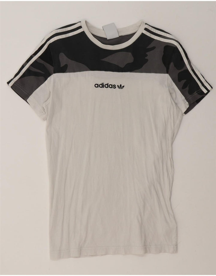 Adidas Mens T-Shirt Top Pequeno Algodão Camuflado Branco