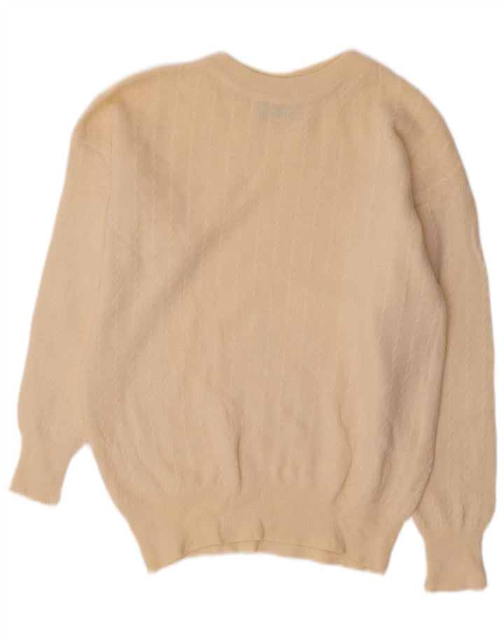 Suéter feminino BENETTON com gola redonda e gola redonda, tamanho médio, off white