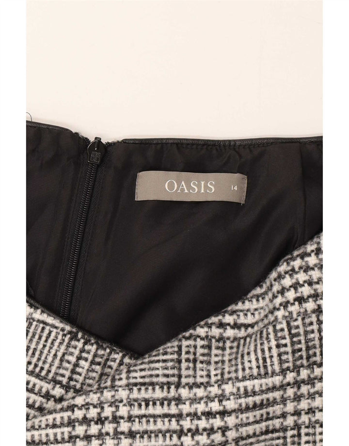 Mini saia feminina Oasis Reino Unido 14 grande W32 cinza Houndstooth