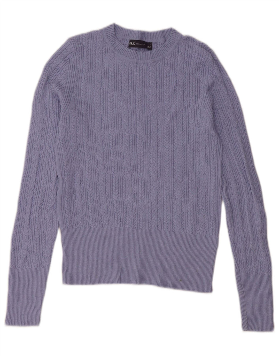 Suéter feminino Marks & Spencer com gola redonda e viscose azul pequena Reino Unido 8