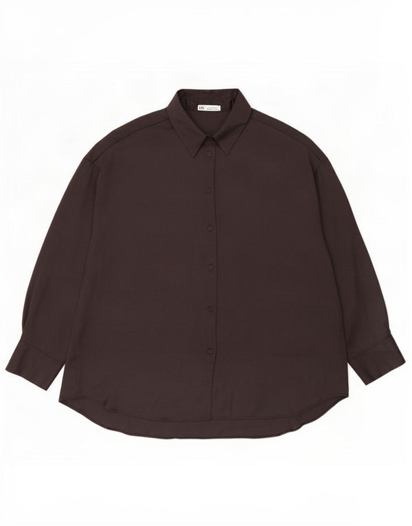 Zara Camisa Oversized Feminina Reino Unido 16 Grande Poliéster Preto