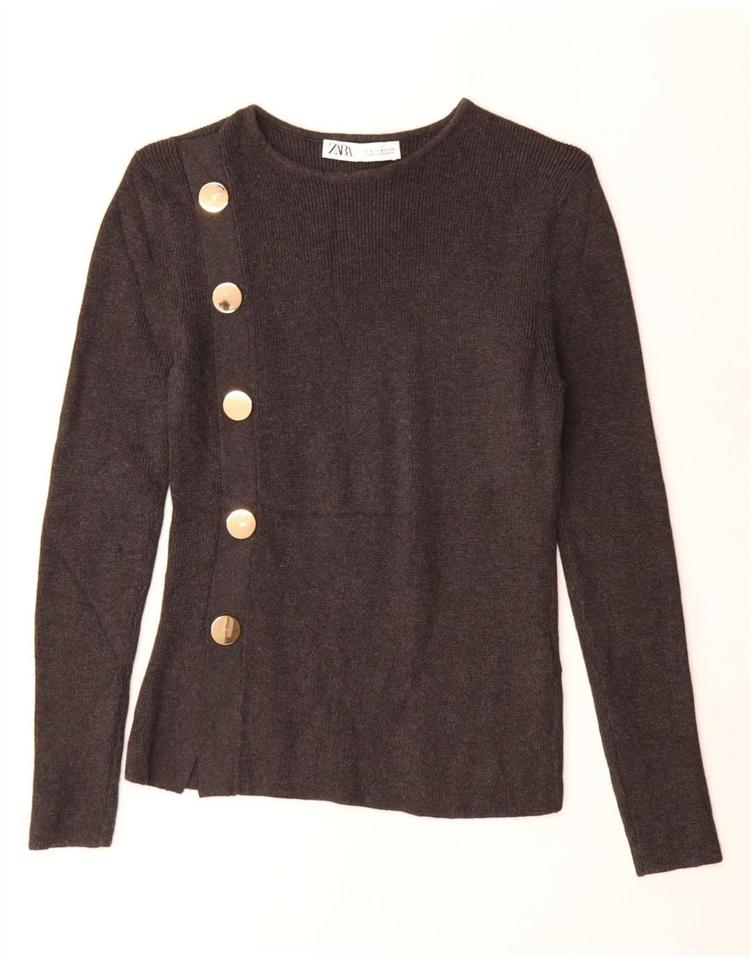 Suéter feminino Zara com gola canoa e algodão cinza médio