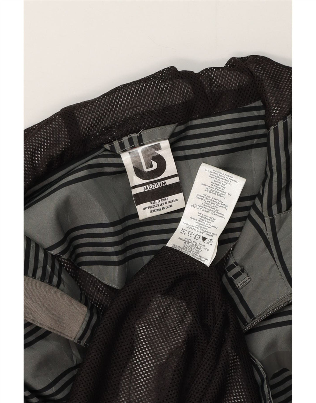 Jaqueta de chuva masculina com capuz gráfico Burton UK 38 poliéster listrado cinza médio