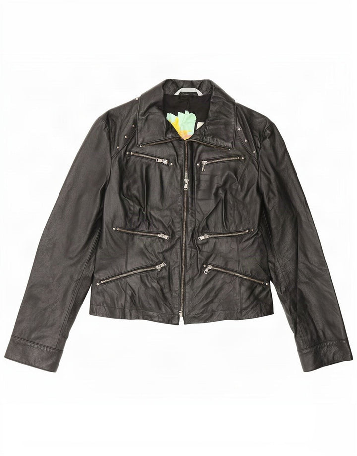 Jaqueta de couro feminina vintage IT 46 grande preta
