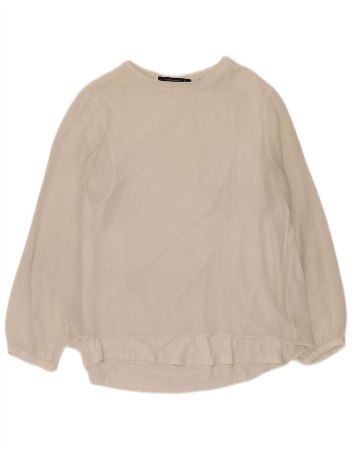 Blusa feminina transparente de manga comprida Zara UK 16 grande branca