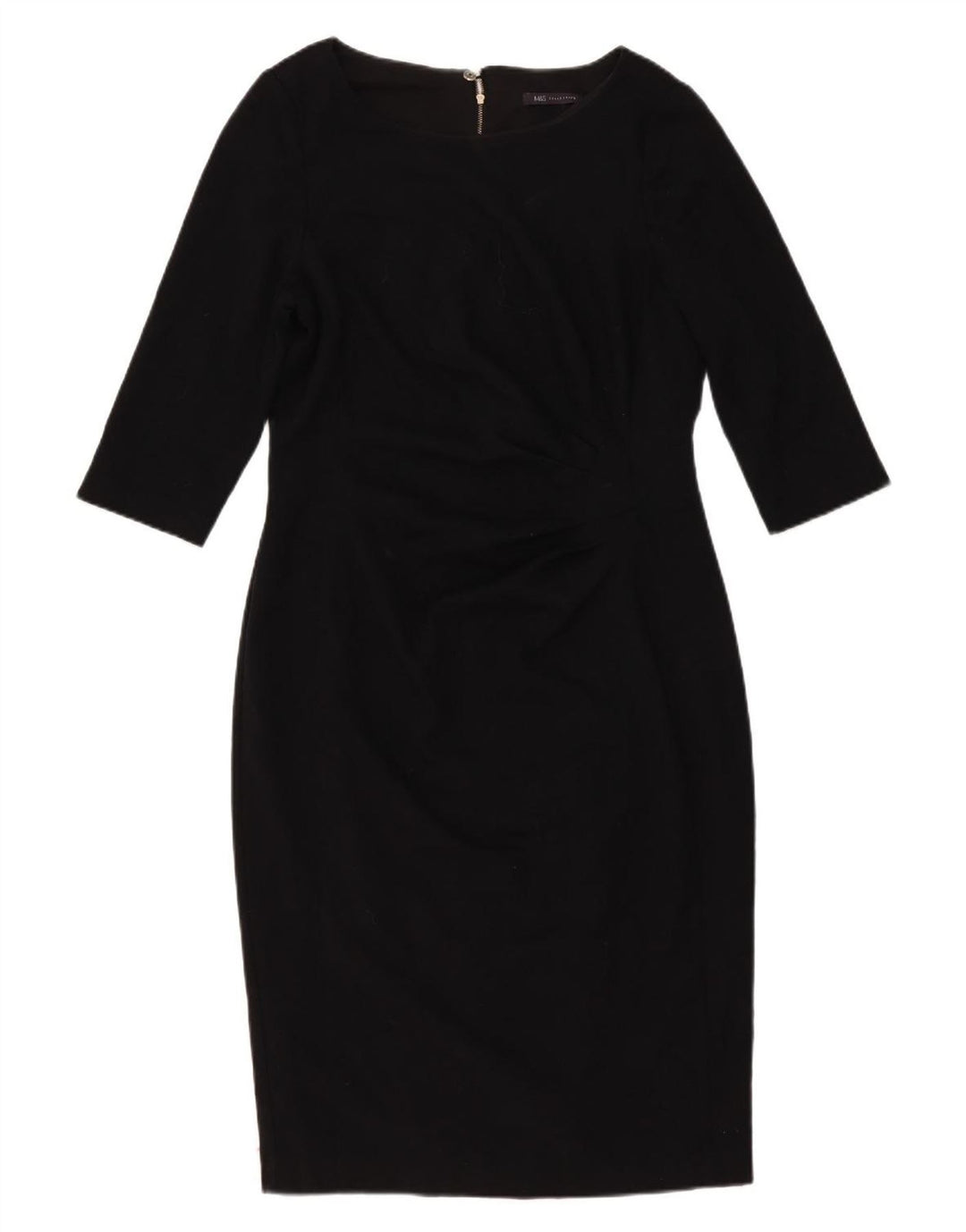 Vestido feminino Marks & Spencer manga 3/4 com bainha UK 16 grande poliéster preto