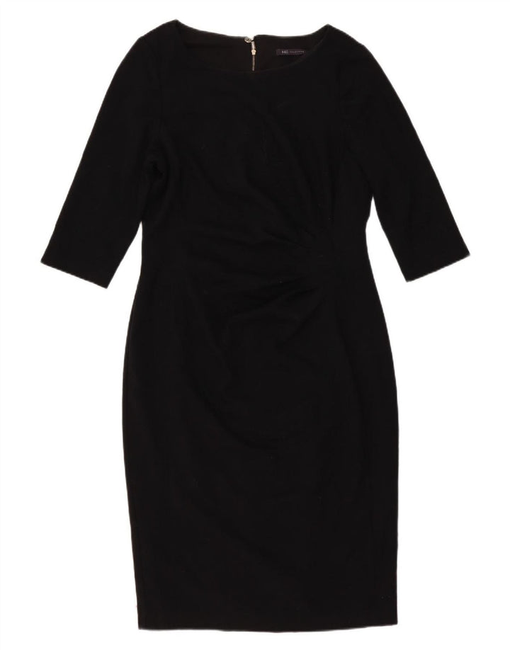 Vestido feminino Marks & Spencer manga 3/4 com bainha UK 16 grande poliéster preto