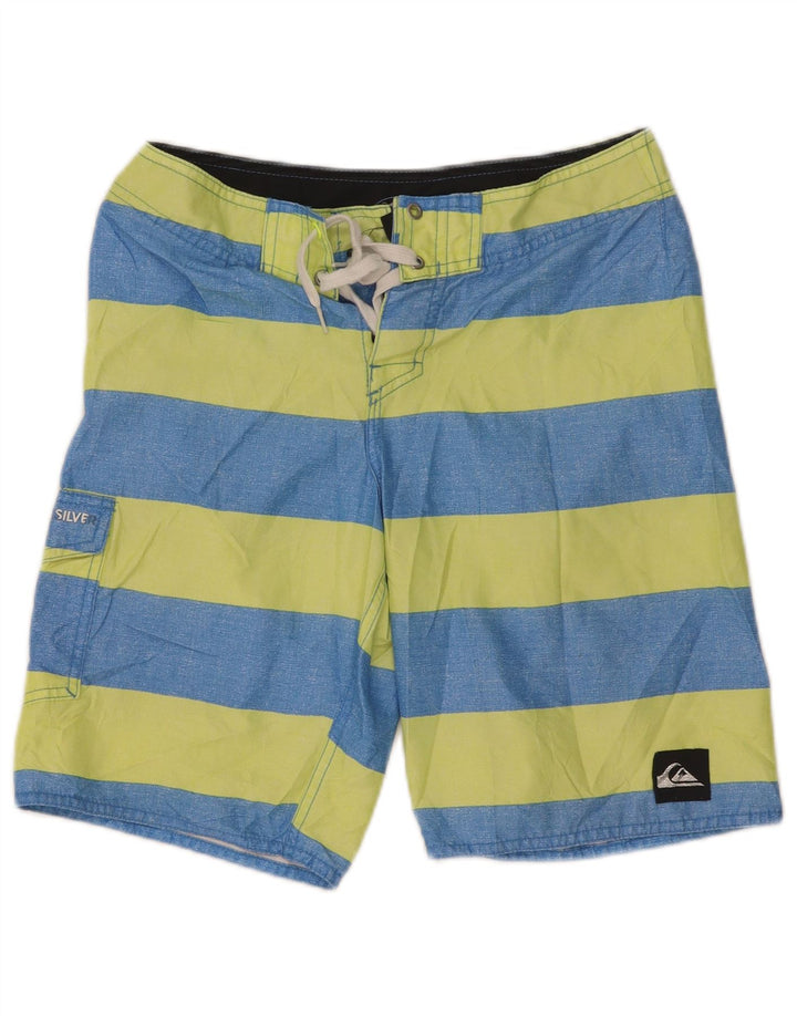 Quiksilver Shorts de natação masculino XS poliéster listrado azul