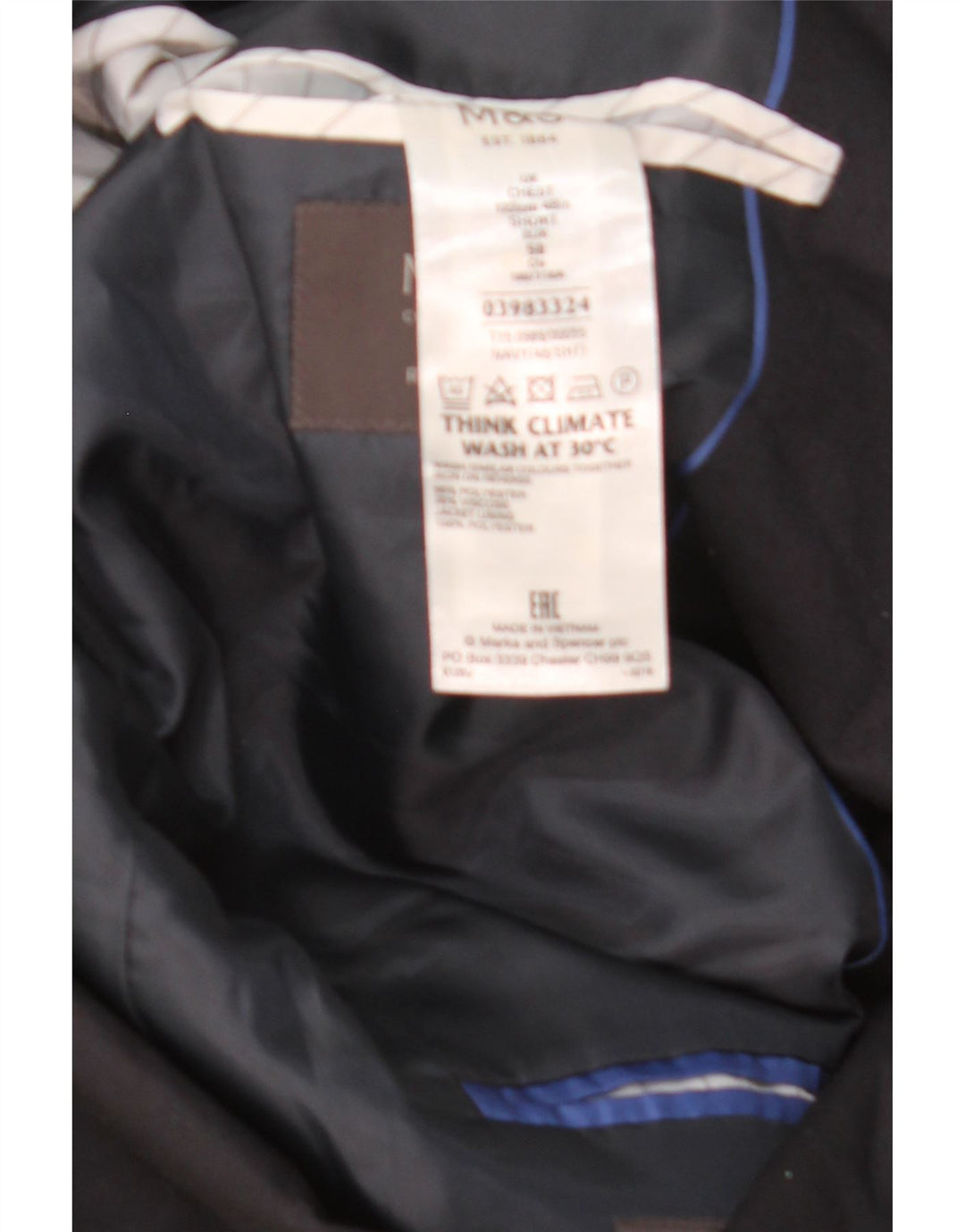Jaqueta blazer masculina de 2 botões Marks & Spencer EU 50 médio azul marinho