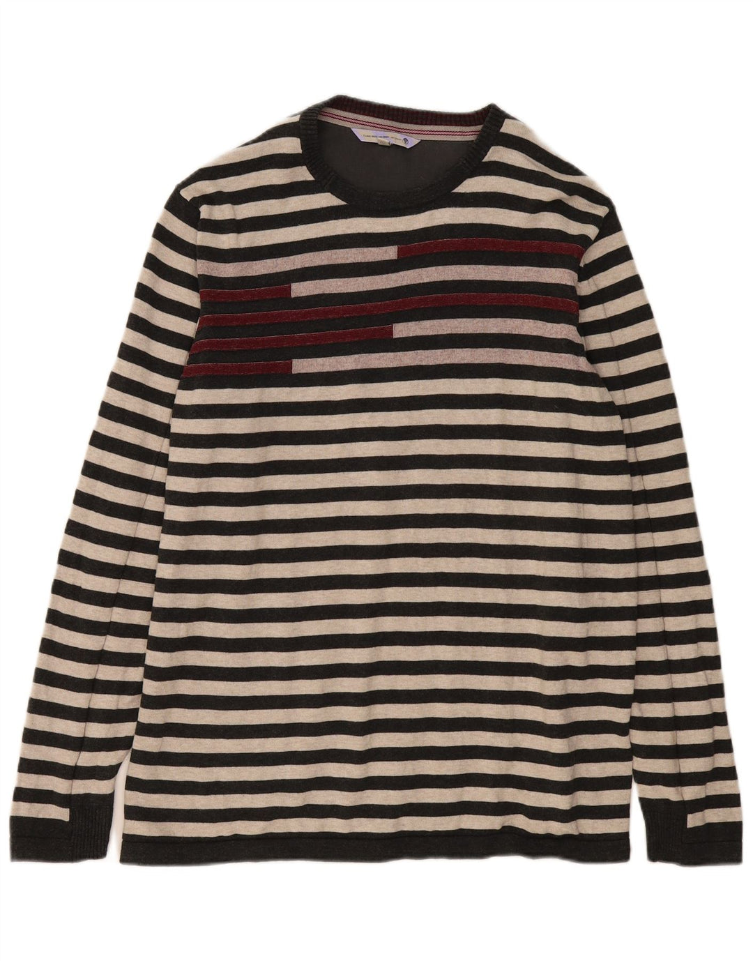 Suéter masculino FAT FACE com gola redonda e algodão listrado cinza XL