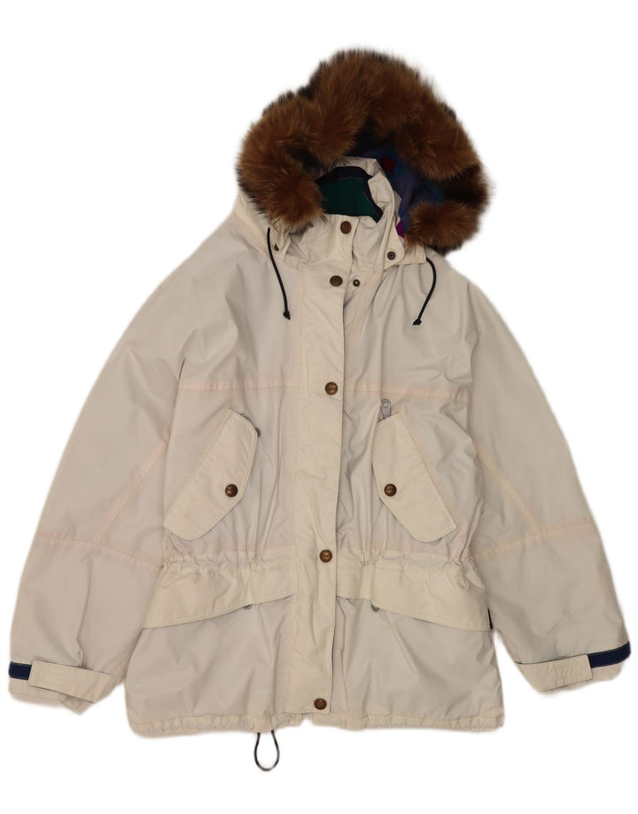 Jaqueta corta-vento feminina Ladakh com capuz grande EU 46 XL poliéster branco