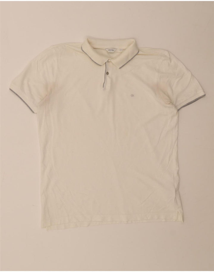 Camisa polo masculina Calvin Klein grande algodão branco