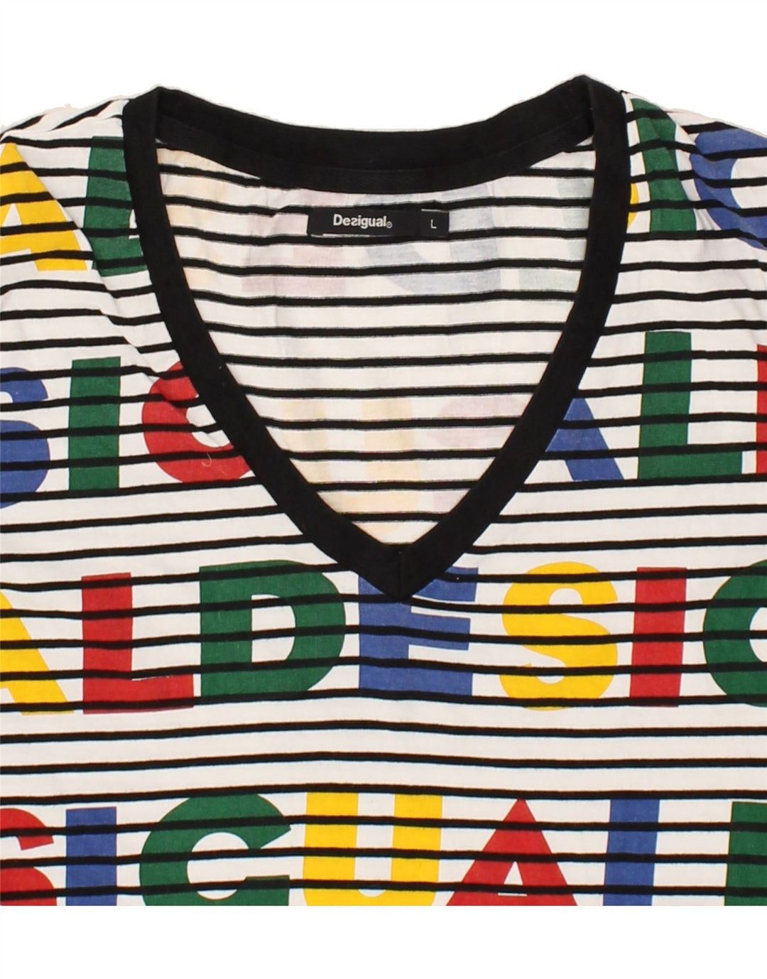 DESIGUAL Camiseta feminina gráfica Top UK 14 Médio listrado multicolorido