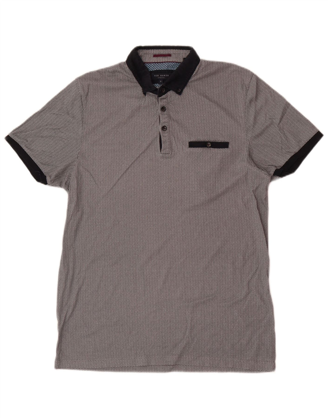 Camisa polo masculina Ted Baker de ajuste regular tamanho 3 algodão geométrico cinza médio